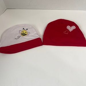 Bundle baby hat bee hearts valentine red and white